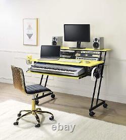 Music Recording Studio Computer Desk Workstation with Piano Keyboard Tray Yellow
