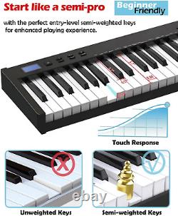 Piano Keyboard 88 Keys Semi Weighted Compact Portable Digital Piano Set for Beig