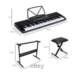 Piano Keyboard With 61 Key/LED Keys/Included Microphone, Stand, Chair & Holder