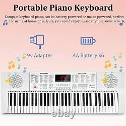 Piano Keyboard for Beginner, 61 Keys Piano Portable 61 Lighted Mini Keys white