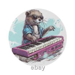 Piano Otter 60 Round Chenille Rug, Music Keyboard Graphic Design