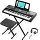 Rif6 Electric 61 Key Piano Keyboard With Over Ear Headphones, Music Stand