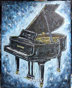 TINY BABY GRAND piano keyboard NEW painting original 8x10 canvas signed Crowell