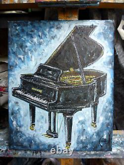 TINY BABY GRAND piano keyboard NEW painting original 8x10 canvas signed Crowell