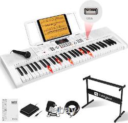 Vangoa Keyboard Piano, 61 Key White Electric Piano Keyboard with Lighted Keys, T