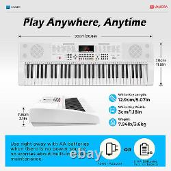 Vangoa Keyboard Piano, 61 Key White Electric Piano Keyboard with Lighted Keys, T