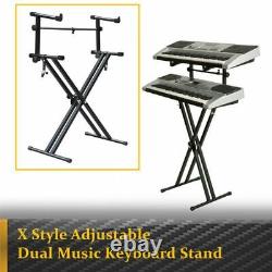 X Style Pro Dual Music Keyboard Stand Electronic Piano Double 2-Tier Adjustable