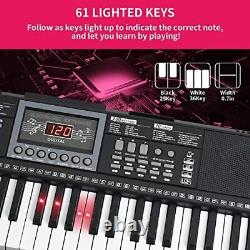61 Clés Keyboard Piano Lighted Keys Pour Les Enfants Adolescents Débutants Anniversaire Noir 01