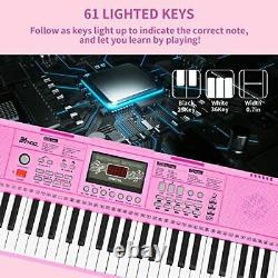 61 Key Premium Clavier Électrique Piano Pour Débutants Avec Support, Rose Intégré