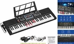 61 Key Premium Piano De Clavier Électrique Pour Les Débutants Avec Support, Construit Noir