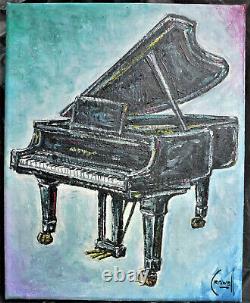 Baby Grand Piano Clavier Nouvelle Peinture À L'huile Originale 8x10 Toile Signée Crowell $