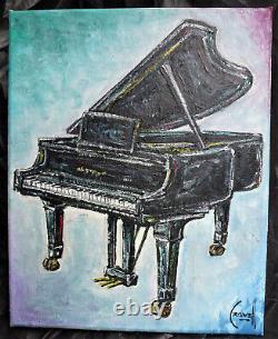 Baby Grand Piano Clavier Nouvelle Peinture À L'huile Originale 8x10 Toile Signée Crowell $