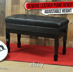 Banc de piano en cuir véritable GRIFFIN Duet Noir avec siège en bois pour clavier et tabouret de guitare