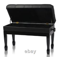 Banc de piano en cuir véritable GRIFFIN Duet Noir avec siège en bois pour clavier et tabouret de guitare