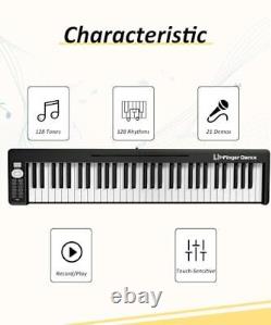 Clavier 61 touches, Piano pliable, Piano portable à touches semi-lestées, noir profond