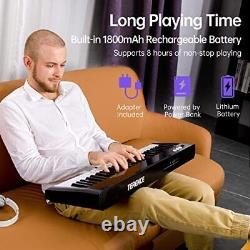 Clavier piano avec 61 touches semi-lestées et support de batterie 1800mAh MIDI USB