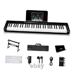 Clavier piano avec 61 touches semi-pondérées, écran LCD et batterie 1800mAh, noir