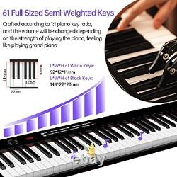 Clavier piano avec 61 touches semi-pondérées, écran LCD et batterie 1800mAh, noir