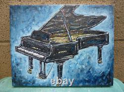 Concert Grand Piano Clavier Nouvelle Peinture Originale 8x10 Toile Signée Crowell Us