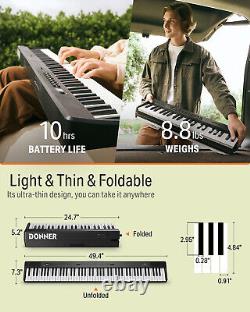 Donner DP-10 Piano Numérique Pliable avec Clavier Sensible à la Vélocité de 88 Touches Bluetooth