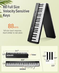 Donner DP-10 Piano Numérique Pliable avec Clavier Sensible à la Vélocité de 88 Touches Bluetooth