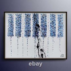 Énorme Clavier Abstrait De Piano 55 X 38 Peinture Originale À L’huile, Couleurs Bleu Marine