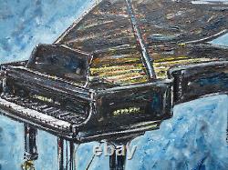 PIANO À QUEUE DE CONCERT clavier NEUF peinture originale sur toile de 8x10 signée Crowell US