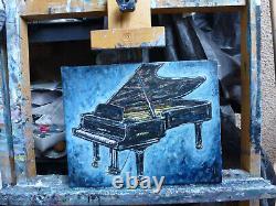 PIANO À QUEUE DE CONCERT clavier NEUF peinture originale sur toile de 8x10 signée Crowell US