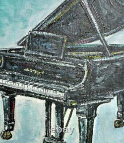 PIANO À QUEUE POUR BÉBÉ, clavier NEUF, peinture à l'huile originale sur toile 8x10, signée Crowell $