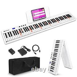 Piano Pliant, Portable 88 Clé Complet 88 Lighted Clés Full Size-foldable White