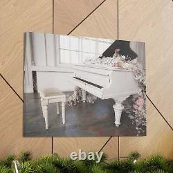 Piano avec des fleurs, délice des amateurs de musique : Art mural sur toile avec clavier de piano pour la maison.