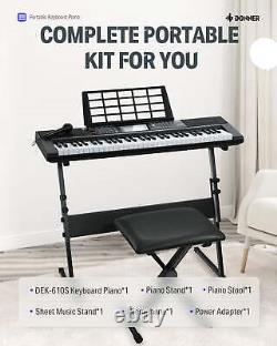 Piano électrique 61 touches avec support intégré, tabouret et microphone