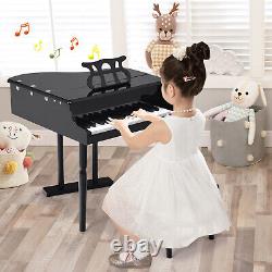Piano jouet pour enfants de 30 touches en bois, piano à queue, support de partition et banc - Noir