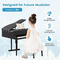 Piano jouet pour enfants de 30 touches en bois, piano à queue, support de partition et banc - Noir
