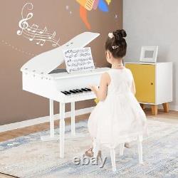 Piano pour enfants de 30 touches avec tabouret, couvercle de piano et porte-partitions - couleur blanche