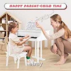 Piano pour enfants de 30 touches avec tabouret, couvercle de piano et porte-partitions - couleur blanche