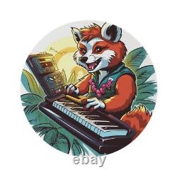 Tapis rond avec graphisme de clavier de musique de piano pour panda roux.