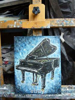 Un PIANO À QUEUE classique à clavier NEUF, peinture originale sur toile de 8x10 signée Crowell
