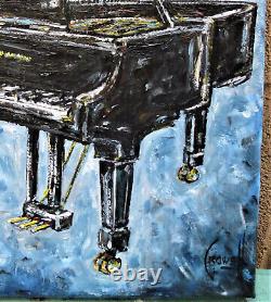 Un PIANO À QUEUE classique à clavier NEUF, peinture originale sur toile de 8x10 signée Crowell